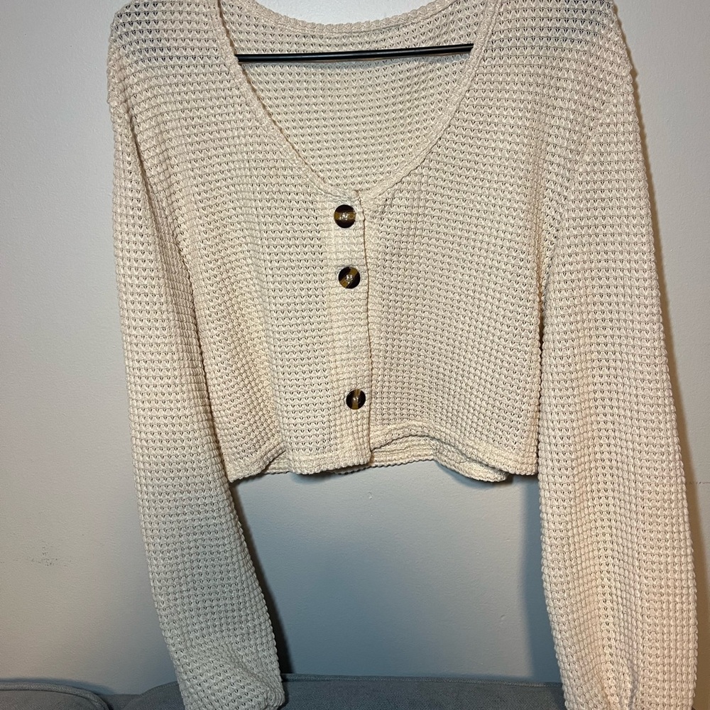 ROMWE Cream Textured Knit Cardigan